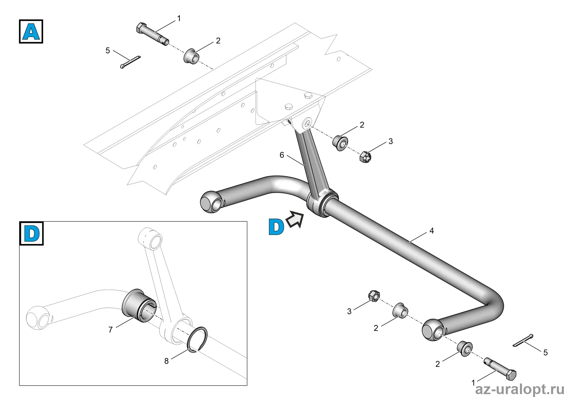 Взрыв-схема узла: Rear suspension installation, URAL 63706-0120 (англ) (15.02.2021)