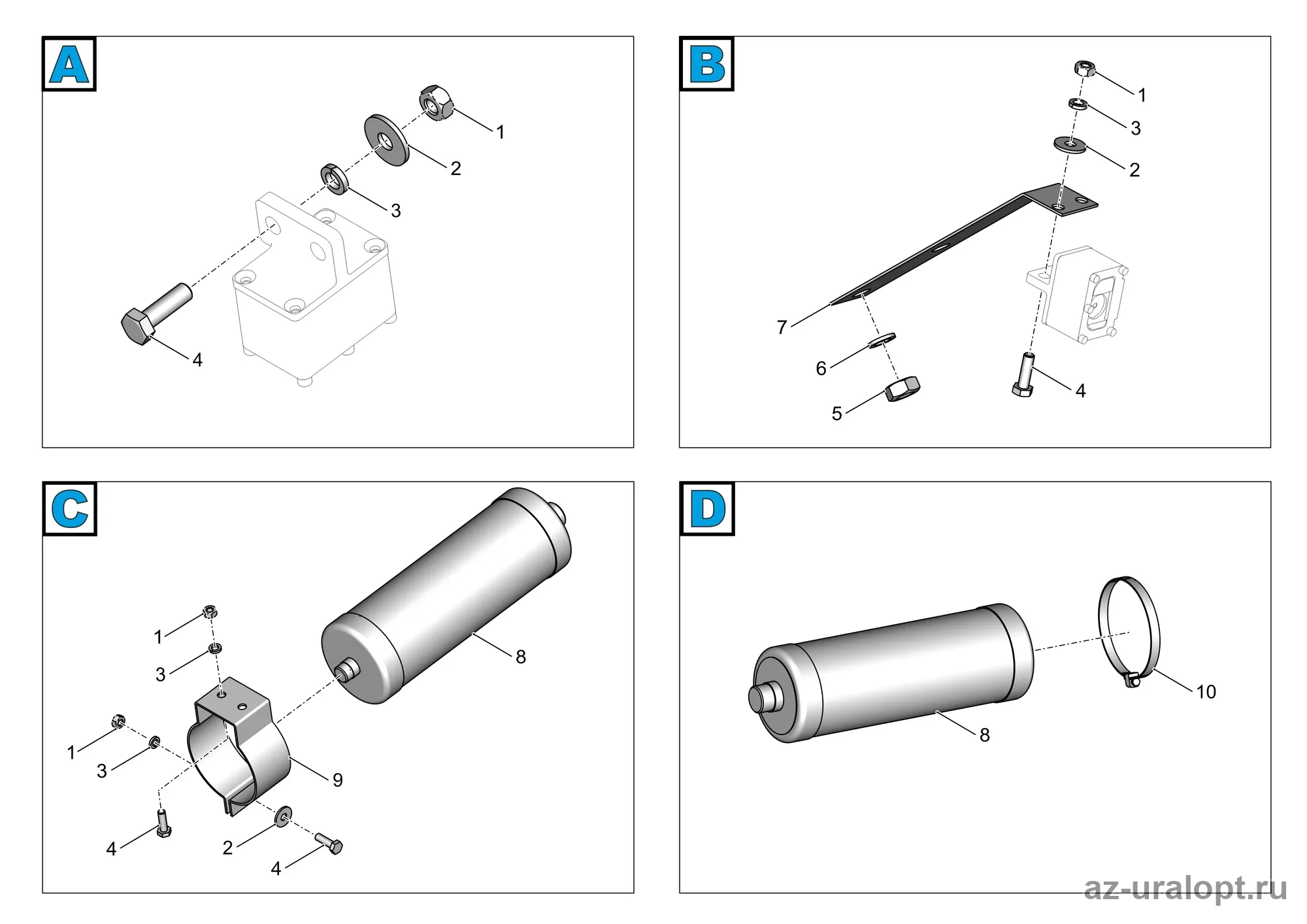 Взрыв-схема узла: Installation of an automatic fire extinguishing system in the engine compartment, URAL 63706-0120 (англ) (15.02.2021)